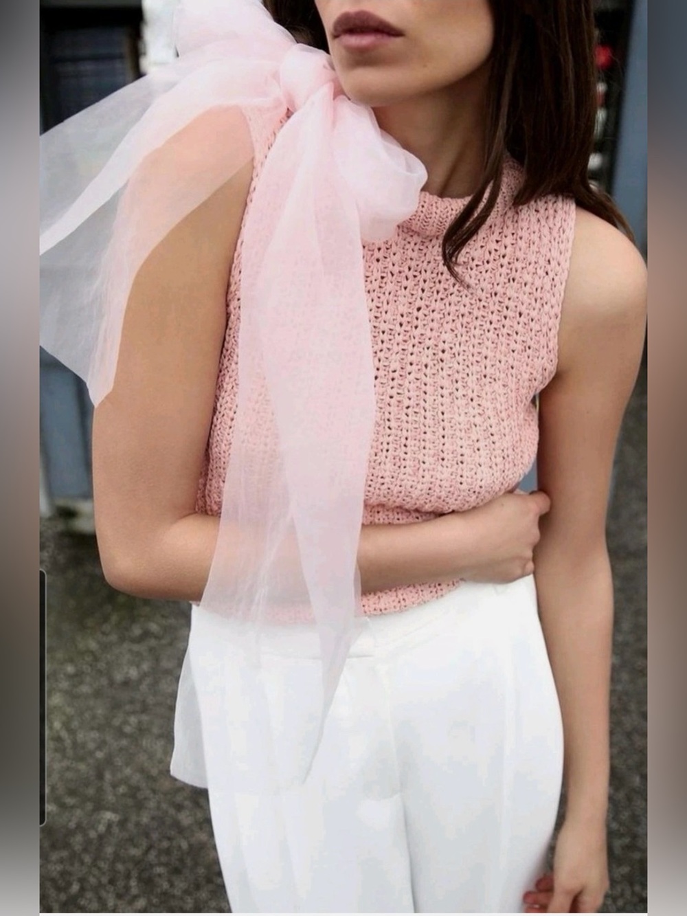 Zara Pink Knit Sleeveless Turtleneck Sweater